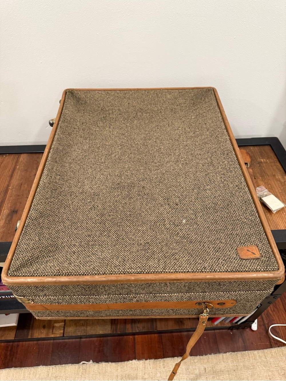 Classic Brown Tweed Travel Case with Leather Trim